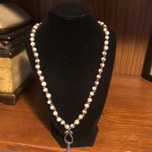 Jewel Kade adjustable brown suede pearl necklace